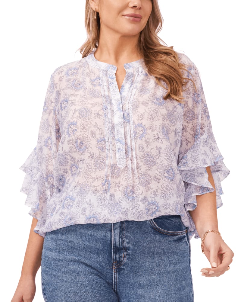 Front of a model wearing a size 1X Caroline Henley Blouse in ULTRA WHITE by Vince Camuto. | dia_product_style_image_id:261894